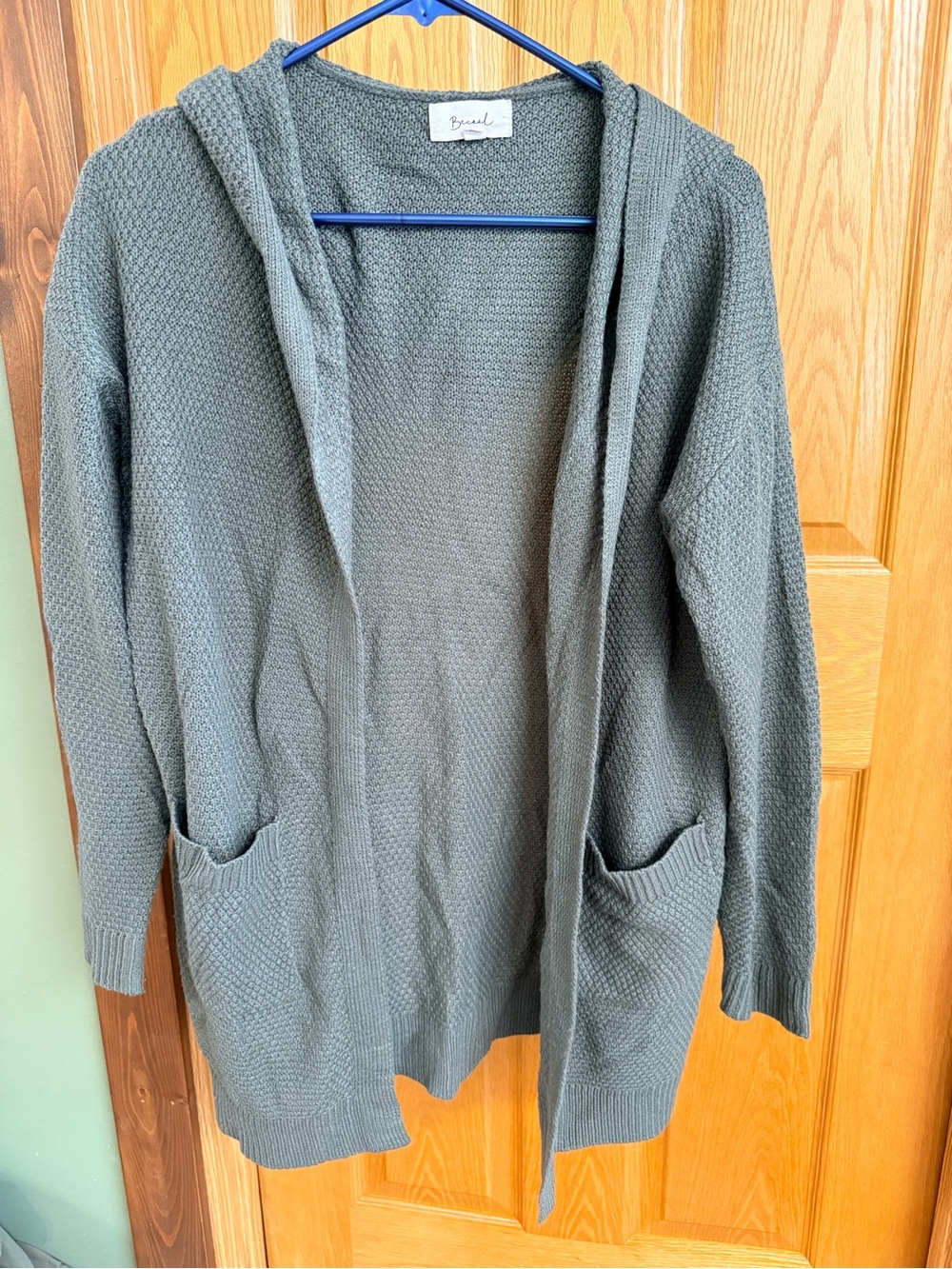 BE COOL Olive Green Hooded Open-Front Cardigan